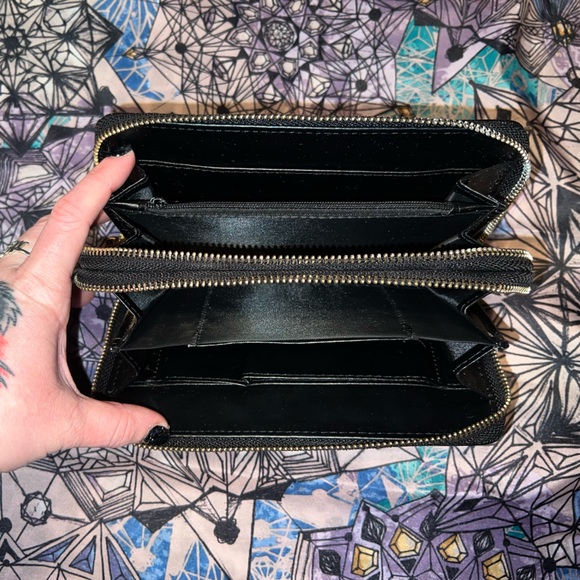 black, gold stud, 2 zip wallet - Picture 2 of 2